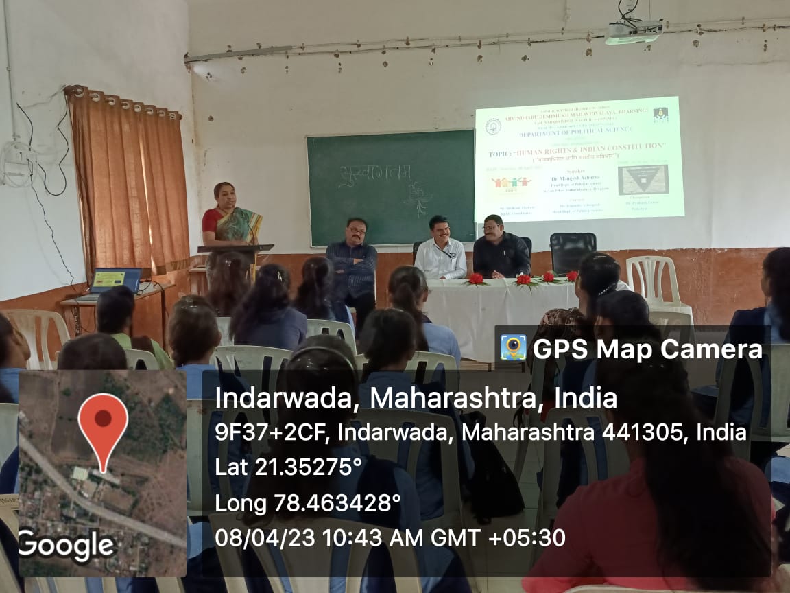 <p>Department of Political Science organized&nbsp;Workshop on Human Rights and Indian Constitution on 04th August 2023. The guest for the program is Dr Mangesh Acharya, Head &amp; Assistant Professor, Jeevan Vikas Mahavidyalaya, Devgram.</p>
